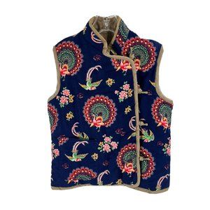 Quilted Navy Blue Peacock Vest Sz Small